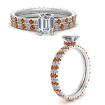 Load image into Gallery viewer, underhalo-eternity-emerald-cut-diamond-wedding-band-set-with-orange-sapphire-in-FD9168EMGSAORANGLE3-NL-WG

