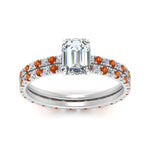 Load image into Gallery viewer, underhalo-eternity-emerald-cut-diamond-wedding-band-set-with-orange-sapphire-in-FD9168EMGSAORANGLE3-NL-WG
