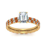 Load image into Gallery viewer, underhalo-eternity-emerald-cut-diamond-wedding-band-set-with-orange-sapphire-in-FD9168EMGSAORANGLE3-NL-YG
