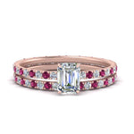 Load image into Gallery viewer, underhalo-eternity-emerald-cut-diamond-wedding-band-set-with-pink-sapphire-in-FD9168EMGSADRPIANGLE3-NL-RG

