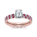 Load image into Gallery viewer, underhalo-eternity-emerald-cut-diamond-wedding-band-set-with-pink-sapphire-in-FD9168EMGSADRPIANGLE3-NL-RG
