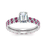 Load image into Gallery viewer, underhalo-eternity-emerald-cut-diamond-wedding-band-set-with-pink-sapphire-in-FD9168EMGSADRPIANGLE3-NL-WG
