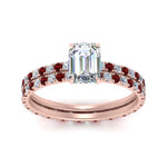 Load image into Gallery viewer, underhalo-eternity-emerald-cut-diamond-wedding-band-set-with-ruby-in-FD9168EMGRUDRANGLE3-NL-RG
