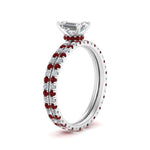 Load image into Gallery viewer, underhalo-eternity-emerald-cut-diamond-wedding-band-set-with-ruby-in-FD9168EMGRUDRANGLE3-NL-WG
