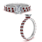Load image into Gallery viewer, underhalo-eternity-emerald-cut-diamond-wedding-band-set-with-ruby-in-FD9168EMGRUDRANGLE3-NL-WG
