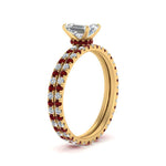 Load image into Gallery viewer, underhalo-eternity-emerald-cut-diamond-wedding-band-set-with-ruby-in-FD9168EMGRUDRANGLE3-NL-YG
