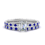Load image into Gallery viewer, underhalo-eternity-emerald-cut-diamond-wedding-band-set-with-sapphire-in-FD9168EMGSABLANGLE3-NL-WG
