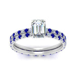 Load image into Gallery viewer, underhalo-eternity-emerald-cut-diamond-wedding-band-set-with-sapphire-in-FD9168EMGSABLANGLE3-NL-WG
