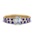 Load image into Gallery viewer, underhalo-eternity-emerald-cut-diamond-wedding-band-set-with-sapphire-in-FD9168EMGSABLANGLE3-NL-YG
