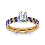 Load image into Gallery viewer, underhalo-eternity-emerald-cut-diamond-wedding-band-set-with-sapphire-in-FD9168EMGSABLANGLE3-NL-YG
