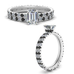 Load image into Gallery viewer, underhalo-eternity-emerald-cut-wedding-band-set-with-black-diamond-in-FD9168EMGBLACKANGLE3-NL-WG
