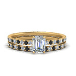 Load image into Gallery viewer, underhalo-eternity-emerald-cut-wedding-band-set-with-black-diamond-in-FD9168EMGBLACKANGLE3-NL-YG
