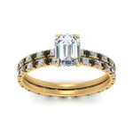 Load image into Gallery viewer, underhalo-eternity-emerald-cut-wedding-band-set-with-black-diamond-in-FD9168EMGBLACKANGLE3-NL-YG
