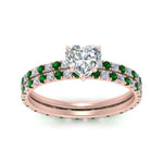 Load image into Gallery viewer, underhalo-eternity-heart-shaped-diamond-wedding-band-set-with-emerald-in-FD9168HTGEMGRANGLE3-NL-RG

