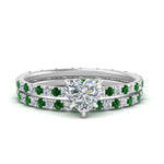 Load image into Gallery viewer, underhalo-eternity-heart-shaped-diamond-wedding-band-set-with-emerald-in-FD9168HTGEMGRANGLE3-NL-WG
