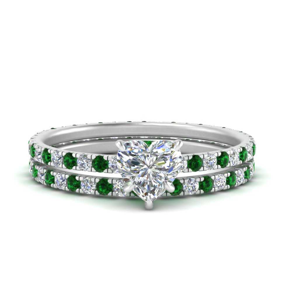 underhalo-eternity-heart-shaped-diamond-wedding-band-set-with-emerald-in-FD9168HTGEMGRANGLE3-NL-WG