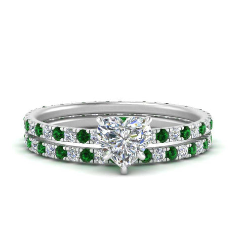 underhalo-eternity-heart-shaped-diamond-wedding-band-set-with-emerald-in-FD9168HTGEMGRANGLE3-NL-WG