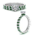 Load image into Gallery viewer, underhalo-eternity-heart-shaped-diamond-wedding-band-set-with-emerald-in-FD9168HTGEMGRANGLE3-NL-WG
