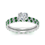 Load image into Gallery viewer, underhalo-eternity-heart-shaped-diamond-wedding-band-set-with-emerald-in-FD9168HTGEMGRANGLE3-NL-WG
