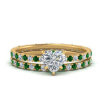 Load image into Gallery viewer, underhalo-eternity-heart-shaped-diamond-wedding-band-set-with-emerald-in-FD9168HTGEMGRANGLE3-NL-YG
