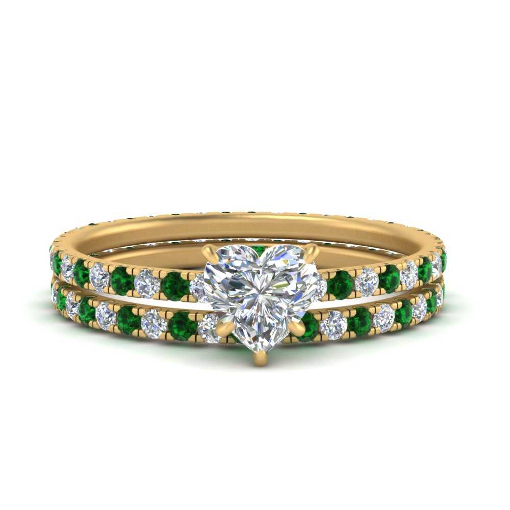 underhalo-eternity-heart-shaped-diamond-wedding-band-set-with-emerald-in-FD9168HTGEMGRANGLE3-NL-YG