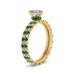 Load image into Gallery viewer, underhalo-eternity-heart-shaped-diamond-wedding-band-set-with-emerald-in-FD9168HTGEMGRANGLE3-NL-YG
