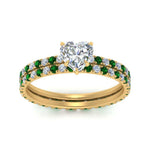 Load image into Gallery viewer, underhalo-eternity-heart-shaped-diamond-wedding-band-set-with-emerald-in-FD9168HTGEMGRANGLE3-NL-YG
