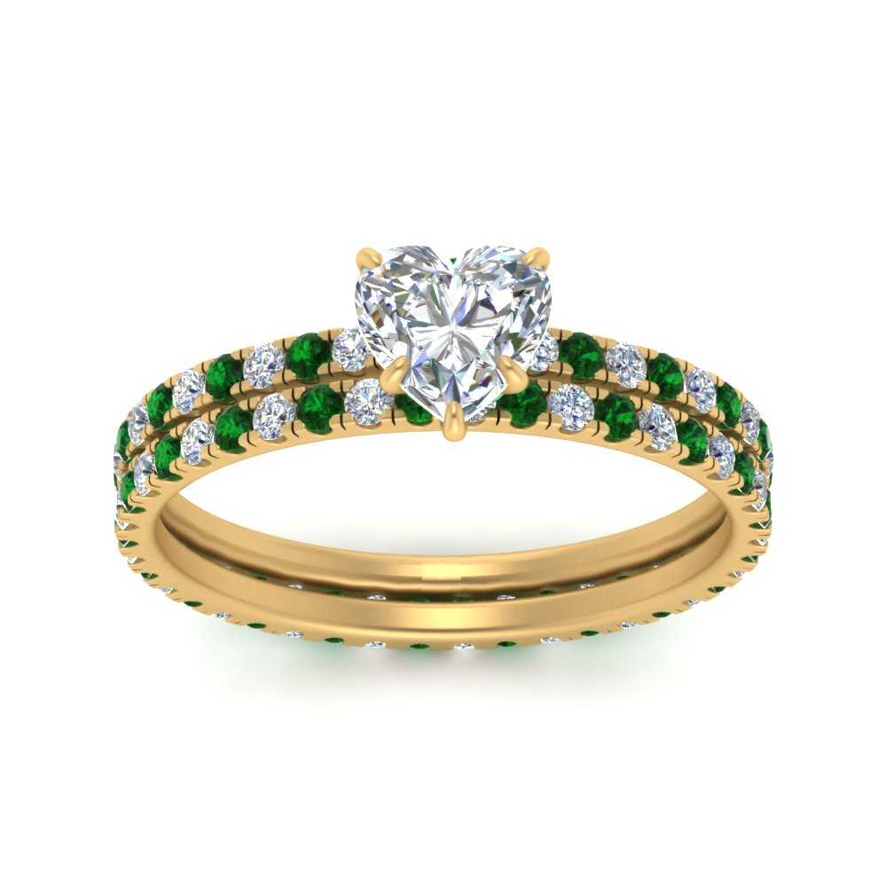 underhalo-eternity-heart-shaped-diamond-wedding-band-set-with-emerald-in-FD9168HTGEMGRANGLE3-NL-YG