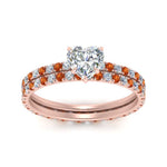 Load image into Gallery viewer, underhalo-eternity-heart-shaped-diamond-wedding-band-set-with-orange-sapphire-in-FD9168HTGSAORANGLE3-NL-RG
