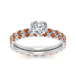 Load image into Gallery viewer, underhalo-eternity-heart-shaped-diamond-wedding-band-set-with-orange-sapphire-in-FD9168HTGSAORANGLE3-NL-WG
