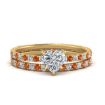 Load image into Gallery viewer, underhalo-eternity-heart-shaped-diamond-wedding-band-set-with-orange-sapphire-in-FD9168HTGSAORANGLE3-NL-YG
