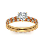 Load image into Gallery viewer, underhalo-eternity-heart-shaped-diamond-wedding-band-set-with-orange-sapphire-in-FD9168HTGSAORANGLE3-NL-YG
