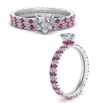 Load image into Gallery viewer, underhalo-eternity-heart-shaped-diamond-wedding-band-set-with-pink-sapphire-in-FD9168HTGSADRPIANGLE3-NL-WG
