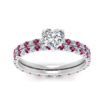Load image into Gallery viewer, underhalo-eternity-heart-shaped-diamond-wedding-band-set-with-pink-sapphire-in-FD9168HTGSADRPIANGLE3-NL-WG
