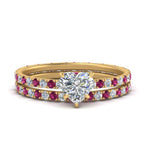 Load image into Gallery viewer, underhalo-eternity-heart-shaped-diamond-wedding-band-set-with-pink-sapphire-in-FD9168HTGSADRPIANGLE3-NL-YG
