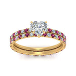 Load image into Gallery viewer, underhalo-eternity-heart-shaped-diamond-wedding-band-set-with-pink-sapphire-in-FD9168HTGSADRPIANGLE3-NL-YG

