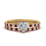 Load image into Gallery viewer, underhalo-eternity-heart-shaped-diamond-wedding-band-set-with-ruby-in-FD9168HTGRUDRANGLE3-NL-YG
