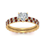 Load image into Gallery viewer, underhalo-eternity-heart-shaped-diamond-wedding-band-set-with-ruby-in-FD9168HTGRUDRANGLE3-NL-YG
