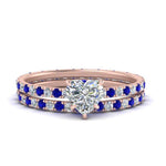 Load image into Gallery viewer, underhalo-eternity-heart-shaped-diamond-wedding-band-set-with-sapphire-in-FD9168HTGSABLANGLE3-NL-RG
