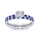 Load image into Gallery viewer, underhalo-eternity-heart-shaped-diamond-wedding-band-set-with-sapphire-in-FD9168HTGSABLANGLE3-NL-WG
