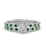 Load image into Gallery viewer, underhalo-eternity-marquise-cut-diamond-wedding-band-set-with-emerald-in-FD9168MQGEMGRANGLE3-NL-WG
