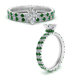 Load image into Gallery viewer, underhalo-eternity-marquise-cut-diamond-wedding-band-set-with-emerald-in-FD9168MQGEMGRANGLE3-NL-WG