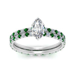 Load image into Gallery viewer, underhalo-eternity-marquise-cut-diamond-wedding-band-set-with-emerald-in-FD9168MQGEMGRANGLE3-NL-WG