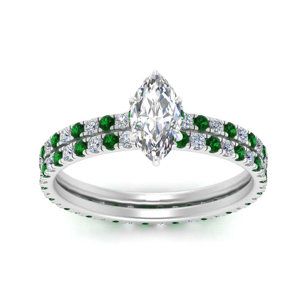 underhalo-eternity-marquise-cut-diamond-wedding-band-set-with-emerald-in-FD9168MQGEMGRANGLE3-NL-WG