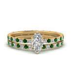 Load image into Gallery viewer, underhalo-eternity-marquise-cut-diamond-wedding-band-set-with-emerald-in-FD9168MQGEMGRANGLE3-NL-YG
