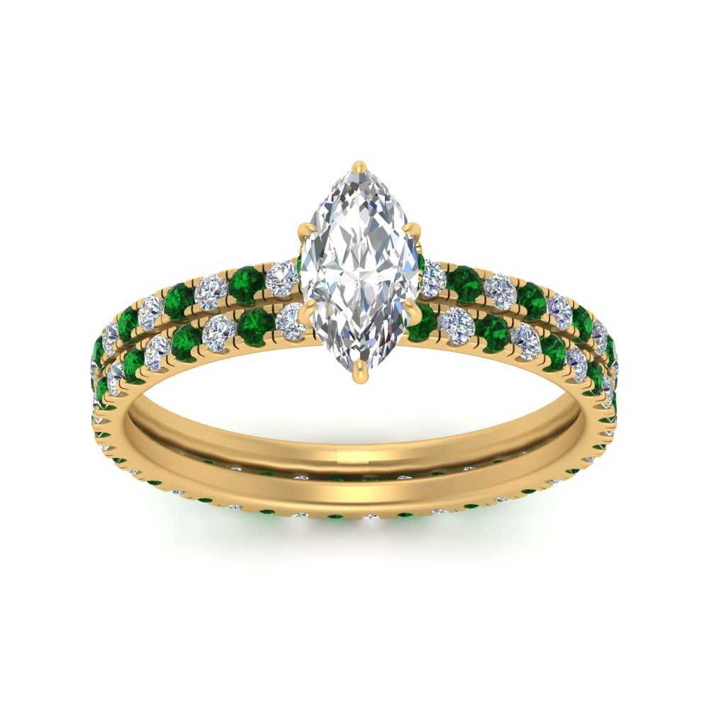 underhalo-eternity-marquise-cut-diamond-wedding-band-set-with-emerald-in-FD9168MQGEMGRANGLE3-NL-YG
