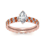 Load image into Gallery viewer, underhalo-eternity-marquise-cut-diamond-wedding-band-set-with-orange-sapphire-in-FD9168MQGSAORANGLE3-NL-RG