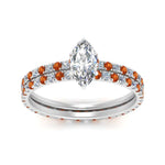 Load image into Gallery viewer, underhalo-eternity-marquise-cut-diamond-wedding-band-set-with-orange-sapphire-in-FD9168MQGSAORANGLE3-NL-WG
