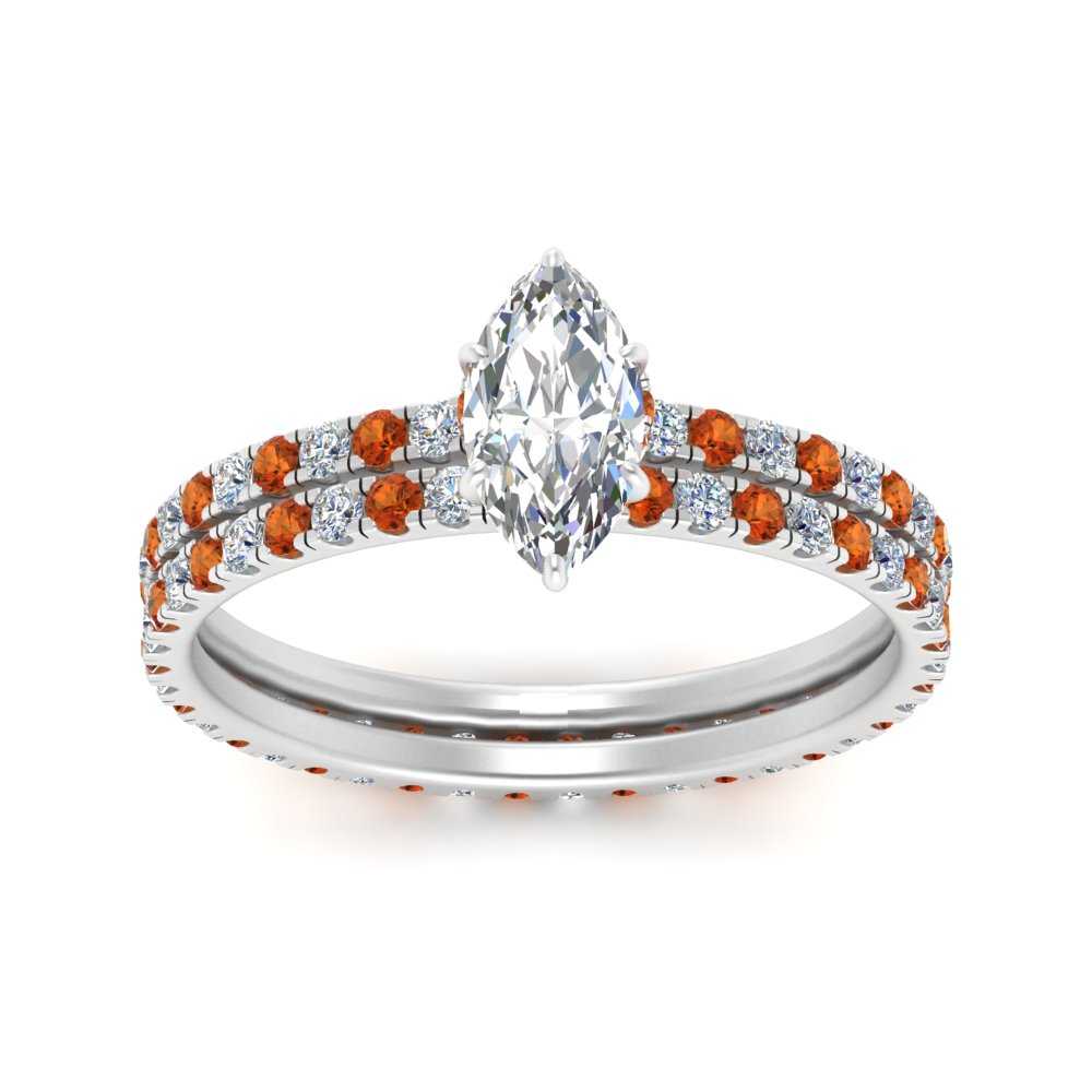 underhalo-eternity-marquise-cut-diamond-wedding-band-set-with-orange-sapphire-in-FD9168MQGSAORANGLE3-NL-WG