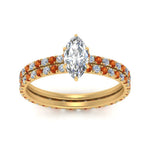 Load image into Gallery viewer, underhalo-eternity-marquise-cut-diamond-wedding-band-set-with-orange-sapphire-in-FD9168MQGSAORANGLE3-NL-YG